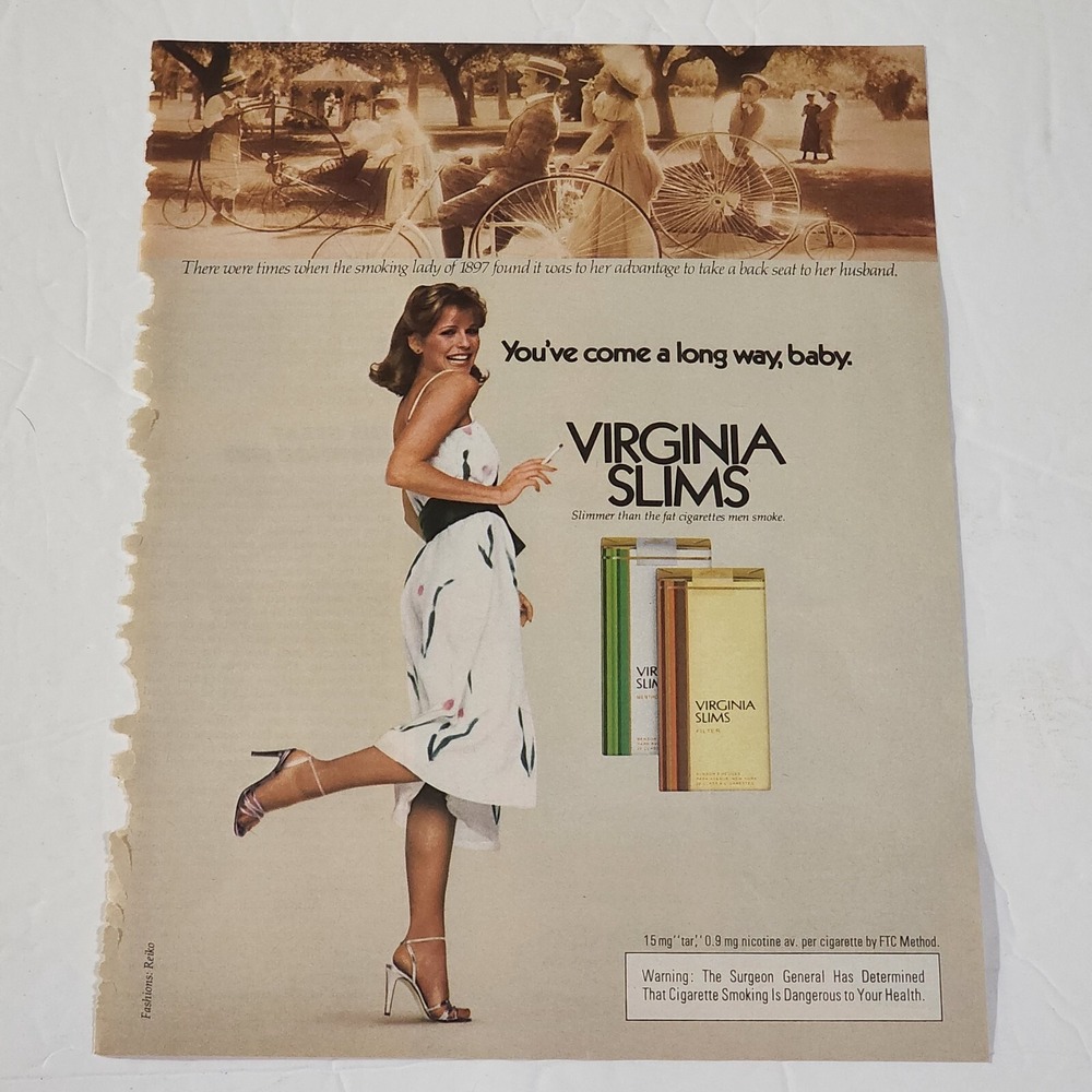 Vintage Print Ad Virginia Slims cigarettes blonde model dress 1979 clipping